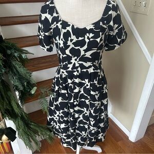 NWT Pink Martini Fit & Flare Dress S Abstract Print Puffed Sleeves Pockets Lined